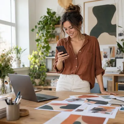 Une freelance gère sa compta depuis son téléphone