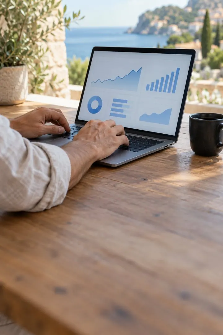 Tableau de bord comptable sur un ordinateur portable